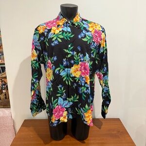 Ralph Lauren Black Floral Mens Shirt Sz XXL Cotton Long Sleeves Tropical